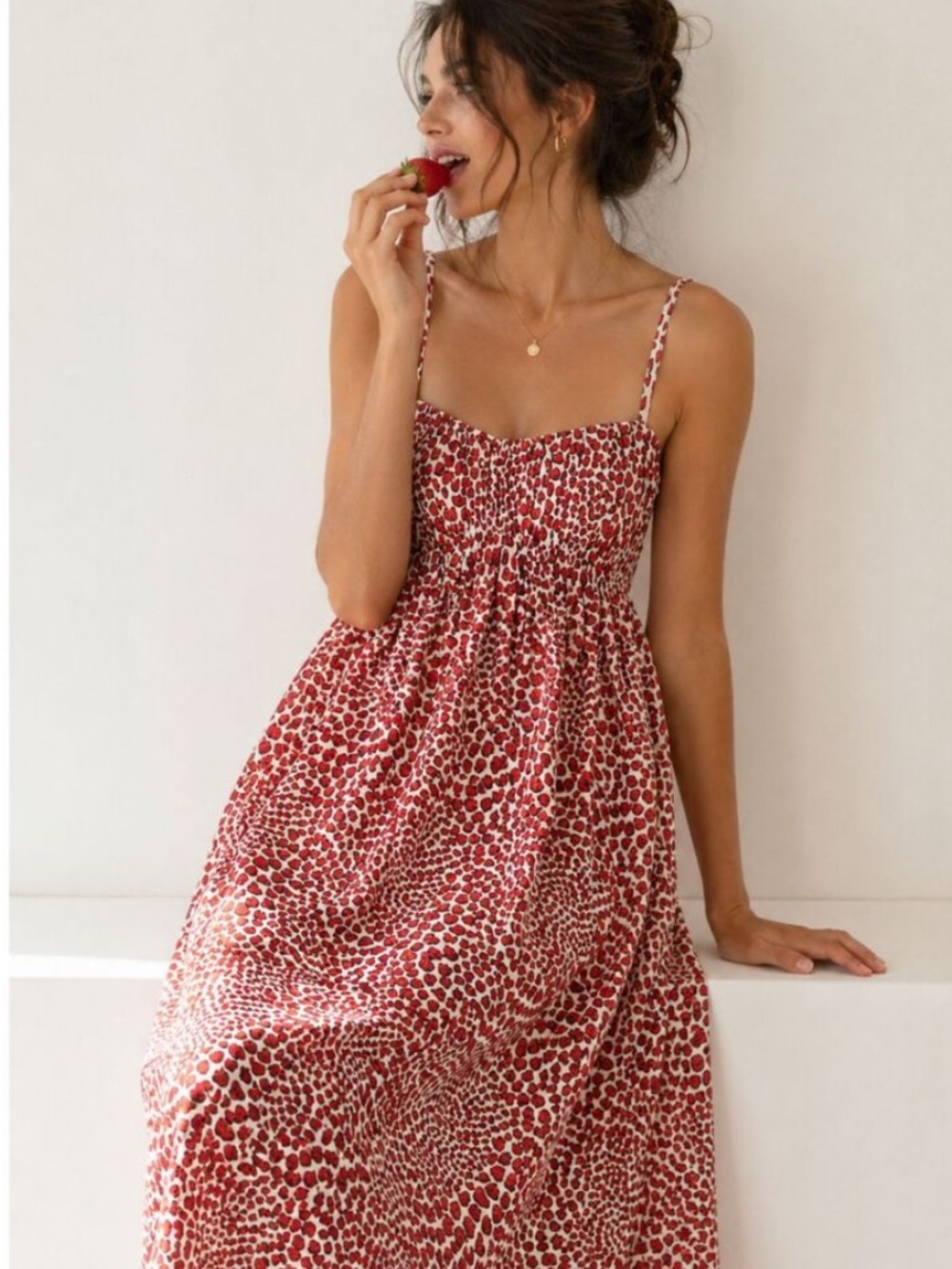 J. Crew Strawberry Swirl Midi Dress Small Organic Cotton Cottagecore Empire